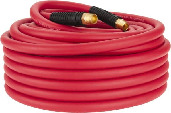 PRO-SOURCE - 1/2" ID x 0.7874" OD 100' Long Multipurpose Air Hose - MNPT x MNPT Ends, 300 Working psi, -40 to 180°F, 1/2" Fitting, Red - A1 Tooling