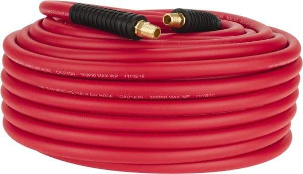 PRO-SOURCE - 3/8" ID x 0.6496" OD 100' Long Multipurpose Air Hose - MNPT x MNPT Ends, 300 Working psi, -40 to 180°F, 1/4" Fitting, Red - A1 Tooling