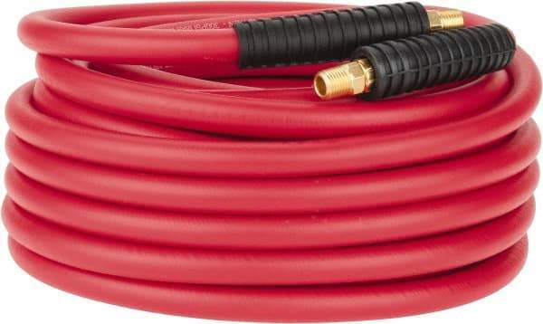 PRO-SOURCE - 3/8" ID x 0.6496" OD 50' Long Multipurpose Air Hose - MNPT x MNPT Ends, 300 Working psi, -40 to 180°F, 1/4" Fitting, Red - A1 Tooling