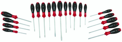 20 Piece - SoftFinish® Cushion Grip Screwdriver Set - #30299 - Includes: Slotted 3.0 - 8.0mm Phillips #0 - 2 Square # 1 - 3 PoziDriv #1 - 2 Torx® T6 - T30 - A1 Tooling