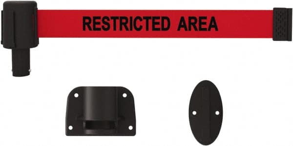 Banner Stakes - 15' Long x 2-1/2" Wide Nylon/Polyester Wall-Mounted Indoor Barrier - Black on Red - A1 Tooling