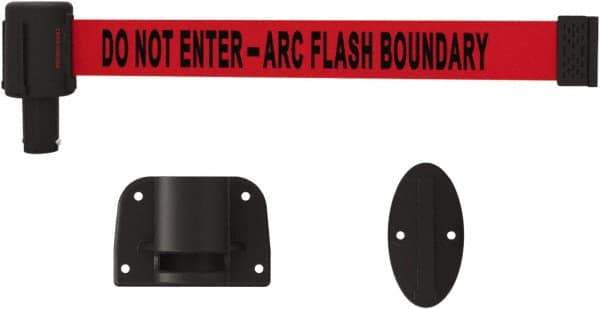 Banner Stakes - 15' Long x 2-1/2" Wide Nylon/Polyester Wall-Mounted Indoor Barrier - Black on Red - A1 Tooling