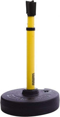 Banner Stakes - 22 to 42" High, 2-3/8" Pole Diam, Barrier Post Base, Stanchion & Receiver Head - 9" Base Diam, Round Nylon Base, Yellow Plastic Post, 15' x 2-1/2" Tape, For Outdoor Use - A1 Tooling