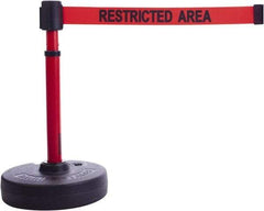 Banner Stakes - 22 to 42" High, 2-3/8" Pole Diam, Barrier Post Base & Stanchion - 9" Base Diam, Round Nylon Base, Red Plastic Post, 15' x 2-1/2" Tape, For Outdoor Use - A1 Tooling