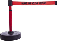 Banner Stakes - 22 to 42" High, 2-3/8" Pole Diam, Barrier Post Base & Stanchion - 9" Base Diam, Round Nylon Base, Red Plastic Post, 15' x 2-1/2" Tape, For Outdoor Use - A1 Tooling