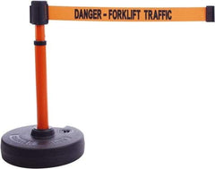 Banner Stakes - 22 to 42" High, 2-3/8" Pole Diam, Barrier Post Base & Stanchion - 9" Base Diam, Round Nylon Base, Orange Plastic Post, 15' x 2-1/2" Tape, For Outdoor Use - A1 Tooling