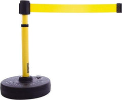 Banner Stakes - 22 to 42" High, 2-3/8" Pole Diam, Barrier Post Base & Stanchion - 9" Base Diam, Round Nylon Base, Yellow Plastic Post, 15' x 2-1/2" Tape, For Outdoor Use - A1 Tooling