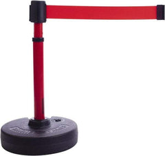 Banner Stakes - 22 to 42" High, 2-3/8" Pole Diam, Barrier Post Base & Stanchion - 9" Base Diam, Round Nylon Base, Red Plastic Post, 15' x 2-1/2" Tape, For Outdoor Use - A1 Tooling