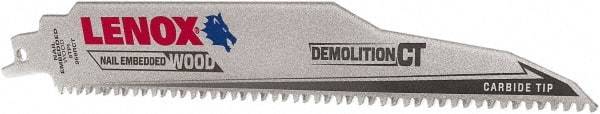 Lenox - 9" Long x 1" Thick, Carbide Reciprocating Saw Blade - Tapered Profile, 6 TPI, Toothed Edge, Tang Shank - A1 Tooling