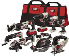 Porter-Cable - 20 Volt Cordless Tool Combination Kit - Includes 1/2" Drill/Driver, 1/4" Impact Driver, 6-1/2" Circular Saw, Reciprocating Tiger Saw, Jig Saw, Oscillating Multi-Tool, Cut-Off Tool/Grinder & Flashlight, Lithium-Ion Battery Included - A1 Tooling