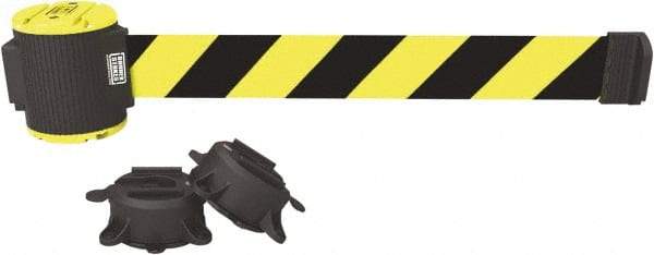 Banner Stakes - 30' Long x 2-1/2" Wide Nylon/Polyester Magnetic Wall Mount Barrier - Black on Yellow - A1 Tooling