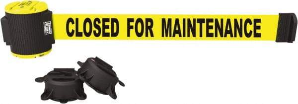 Banner Stakes - 30' Long x 2-1/2" Wide Nylon/Polyester Magnetic Wall Mount Barrier - Black on Yellow - A1 Tooling