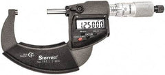 Starrett - 1 to 2" Range, Standard Throat IP67 Electronic Outside Micrometer - Ratchet Stop Thimble, Carbide Face, CR2032 Battery - A1 Tooling