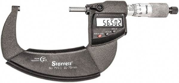 Starrett - Standard Throat IP67 Electronic Outside Micrometer - Ratchet Stop Thimble, Carbide Face, CR2032 Battery - A1 Tooling