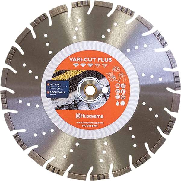 Husqvarna - 14" Diam, 25/32 & 1" Arbor Hole Diam, Continuous Edge Tooth Wet & Dry Cut Saw Blade - Diamond-Tipped, General Purpose Action, Standard Round Arbor - A1 Tooling