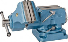 Bison - 5" Jaw Width x 5.9" Jaw Opening Capacity, 8.46" Throat Depth, Bench & Pipe Combination Vise - 1-1/4 to 2.36" Pipe Capacity, Swivel Base, Bolt Down Attachment, Steel - A1 Tooling