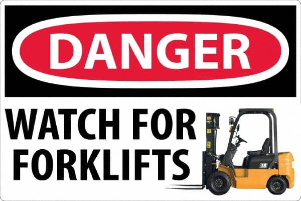 NMC - "Danger - Watch For Forklifts", 24" Long x 36" Wide, Sportwalk Safety Sign - Rectangle, 0.005" Thick, Use for Workplace/Safety - A1 Tooling