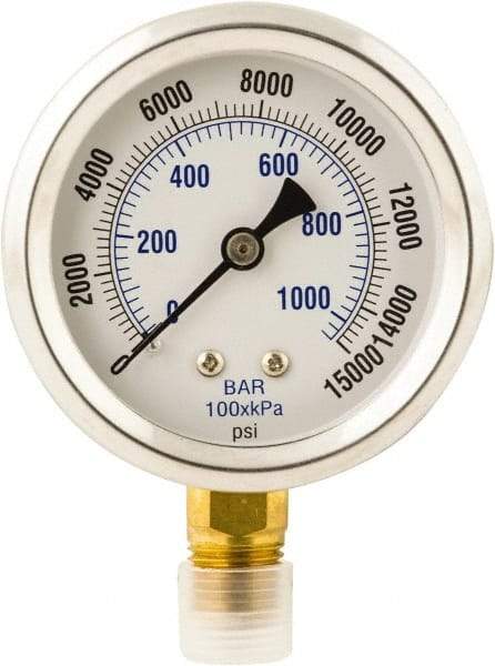 Value Collection - Hydraulic Pressure Gages & Adapters Type: Dry Gauge Pressure Rating: 0 - 15000 - A1 Tooling