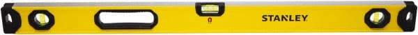 Stanley - Magnetic 48" Long 3 Vial Box Beam Level - Aluminum, Yellow, 1 Level & 2 Plumb Vials - A1 Tooling