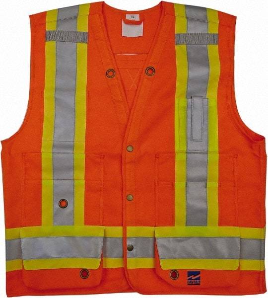 Viking - Size 4XL High Visibility Orange Solid Surveyor's Vest - 58" Chest, CSA Z96-09 Class 2, Level 2, ANSI 107-2010 Class 2, Level 2, Snaps Closure, 8 Pockets, Polyester - A1 Tooling