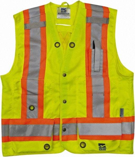 Viking - Size M High Visibility Lime Solid Surveyor's Vest - 40" Chest, CSA Z96-09 Class 2, Level 2, ANSI 107-2010 Class 2, Level 2, Snaps Closure, 8 Pockets, Polyester - A1 Tooling