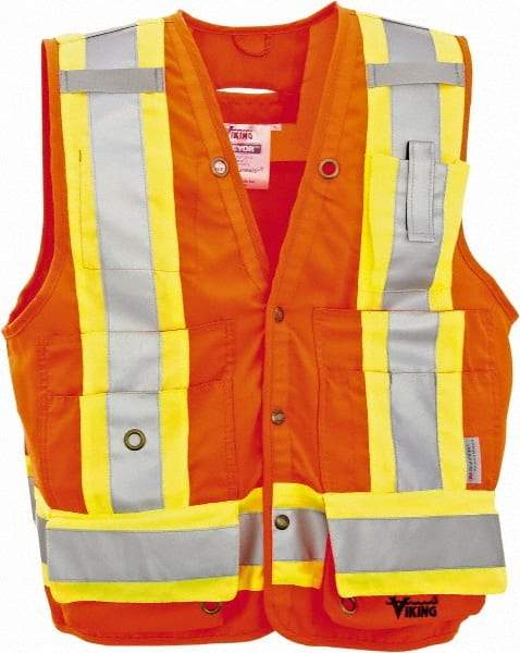 Viking - Size 3XL High Visibility Orange Solid Surveyor's Vest - 55" Chest, Snaps Closure, 13 Pockets, Polyester - A1 Tooling