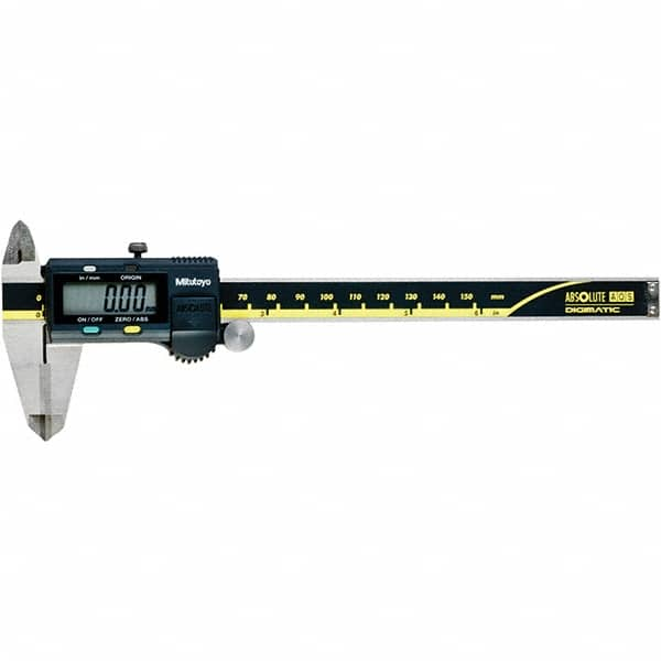 Mitutoyo - 0 to 6" Range 0.01mm Resolution, Electronic Caliper - Steel with 40mm Carbide-Tipped Jaws, 0.001" Accuracy - A1 Tooling