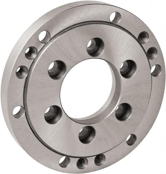 Bison - Adapter Back Plate for 5" Diam Self Centering Lathe Chucks - A2-6 Mount, 3.0315" Through Hole Diam, 6.4961" OD, 0.1378" Flange Height, Cast Iron - A1 Tooling