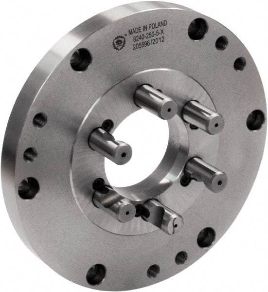 Bison - Adapter Back Plate for 16" Diam Self Centering Lathe Chucks - D1-8 Mount, 5.3583" Through Hole Diam, 15.748" OD, 0.1772" Flange Height, Cast Iron - A1 Tooling