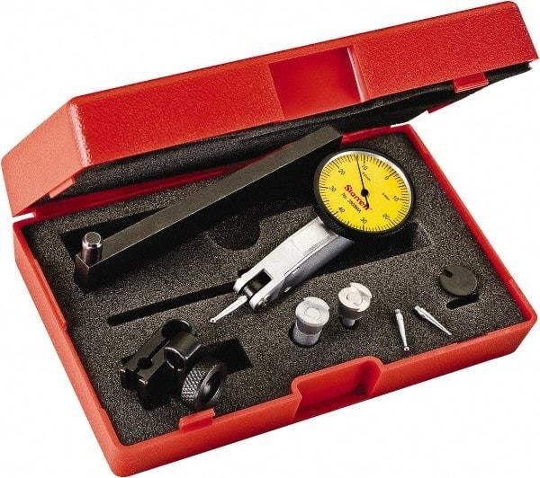 Starrett - 0.8 mm Range, 0.01 mm Dial Graduation, Horizontal Dial Test Indicator - 1-1/4 Inch Yellow Dial, 0-40-0 Dial Reading - A1 Tooling