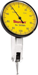 Starrett - 0.2 mm Range, 0.002 mm Dial Graduation, Horizontal Dial Test Indicator - 1-9/16 Inch Yellow Dial, 0-100-0 Dial Reading - A1 Tooling