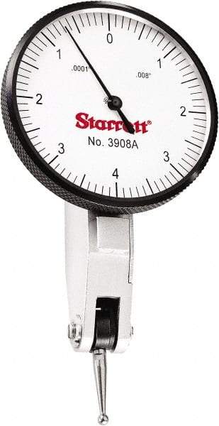 Starrett - 0.008 Inch Range, 0.0001 Inch Dial Graduation, Horizontal Dial Test Indicator - 1-9/16 Inch White Dial, 0-4-0 Dial Reading - A1 Tooling