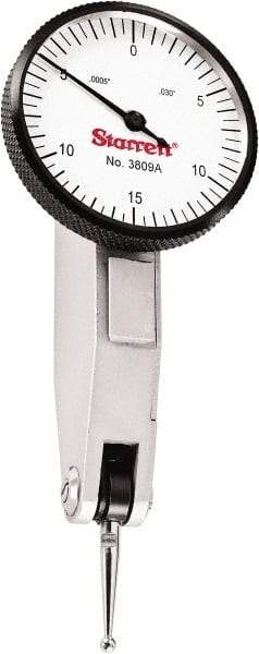 Starrett - 0.03 Inch Range, 0.0005 Inch Dial Graduation, Horizontal Dial Test Indicator - 1-9/16 Inch White Dial, 0-15-0 Dial Reading - A1 Tooling