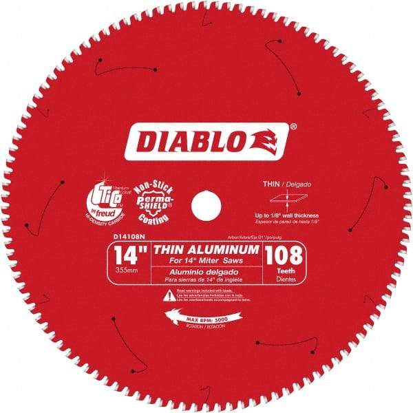 Freud - 14" Blade Diam, 108 Teeth, Carbide-Tipped Cold Saw Blade - 1" Arbor Hole Diam, 0.071" Blade Thickness - A1 Tooling