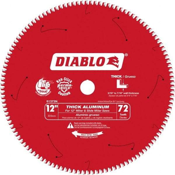 Freud - 12" Blade Diam, 72 Teeth, Carbide-Tipped Cold Saw Blade - 1" Arbor Hole Diam, 0.071" Blade Thickness - A1 Tooling