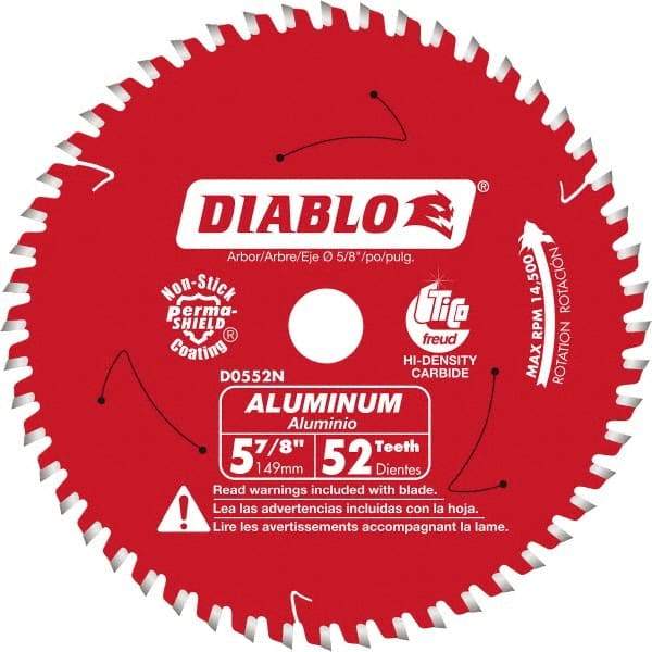 Freud - 5-7/8" Blade Diam, 52 Teeth, Carbide-Tipped Cold Saw Blade - 5/8" Arbor Hole Diam, 0.045" Blade Thickness - A1 Tooling