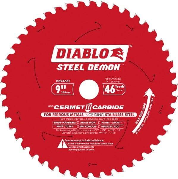 Freud - 9" Blade Diam, 46 Teeth, Carbide-Tipped Cold Saw Blade - 1" Arbor Hole Diam, 1/16" Blade Thickness - A1 Tooling