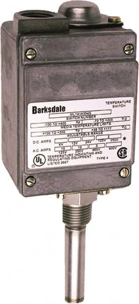 Barksdale - -50 to 75°F Local Mount Temperature Switch - 1/2" NPT, 9/16 x 2-25/32 Rigid Stem, Brass, ±1% of mid-60% of F.S. - A1 Tooling