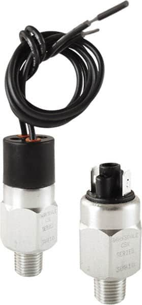 Barksdale - 20 to 120 psi Adjustable Range, 9,000 Max psi, Compact Pressure Switch - 1/4 NPT Male, 18in Free Leads, SPST/ NO Contact, Brass Wetted Parts, 4% Repeatability - A1 Tooling