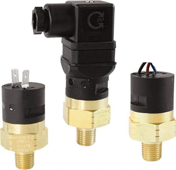 Barksdale - 5 to 30 PSI Adjustable Range, 350 Max psi, Compact Pressure Switch - 1/8 NPT Male, 1/4in Male Spade Terminals, SPST/ NC Contact, Brass Wetted Parts, 3% Repeatability - A1 Tooling