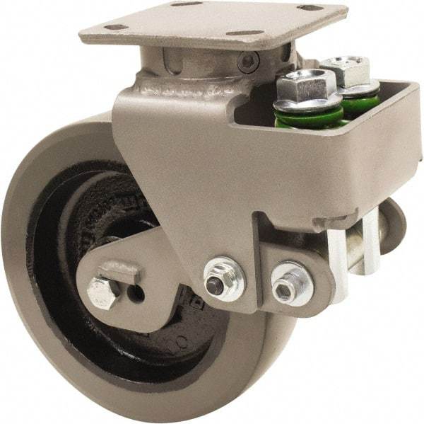 Hamilton - 8" Diam x 2" Wide, Polyurethane Mold on to Cast Iron Center Swivel Caster - 1,315 Lb Capacity, Top Plate Mount, 4" x 5" Plate, Sealed Precision Ball Bearing Bearing - A1 Tooling