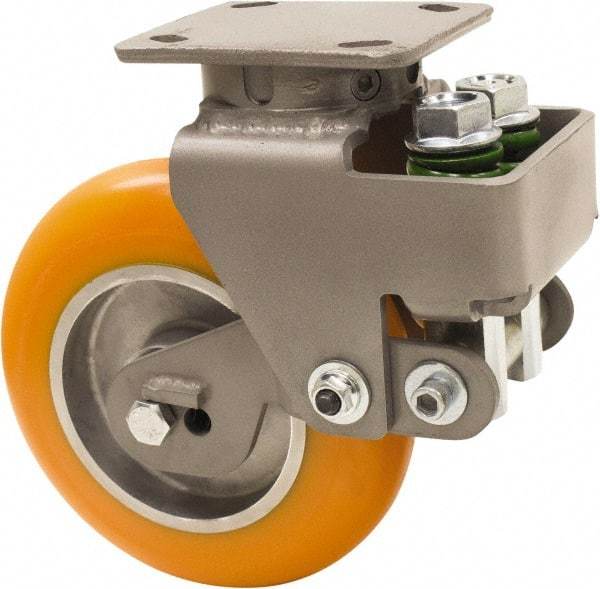 Hamilton - 8" Diam x 2" Wide, Polyurethane Mold on to Cast Iron Center Swivel Caster - 1,000 Lb Capacity, Top Plate Mount, 4" x 5" Plate, Sealed Precision Ball Bearing Bearing - A1 Tooling