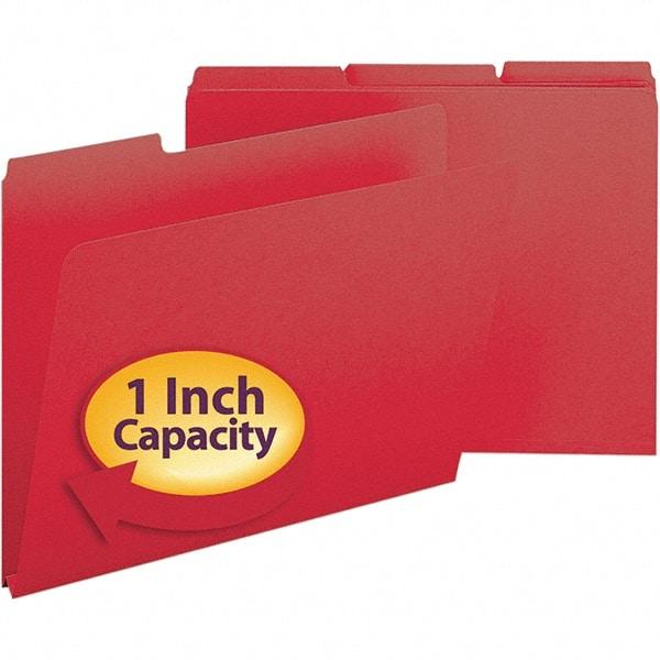 SMEAD - 11-3/4 x 9-1/2", Letter Size, Bright Red, File Folders with Top Tab - 23 Point Stock, Assorted Tab Cut Location - A1 Tooling