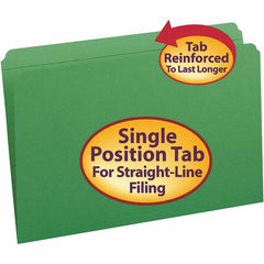 SMEAD - 14-3/4 x 9-1/2", Legal, Green, File Folders with Top Tab - 11 Point Stock, Straight Tab Cut Location - A1 Tooling