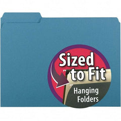 SMEAD - 11-5/8 x 9-3/16", Letter Size, Blue, File Folders with Top Tab - 11 Point Stock, Assorted Tab Cut Location - A1 Tooling