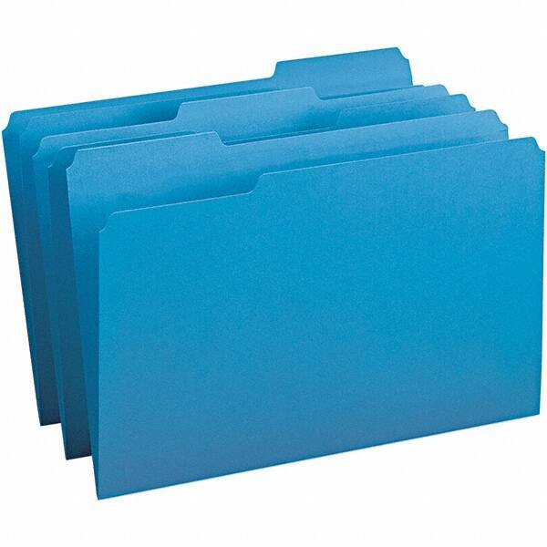 SMEAD - 14-3/4 x 9-1/2", Legal, Blue, File Folders with Top Tab - 11 Point Stock, Assorted Tab Cut Location - A1 Tooling