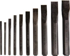 GearWrench - 10 Piece Cold Chisel Set - 5, 5-1/8, 6, 6-1/2, 7, 7-1/2 & 8" OAL, Alloy Steel, Sizes Included 1/4 to 1-1/8" - A1 Tooling