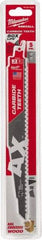 Milwaukee Tool - 9" Long x 1" Thick, Carbide Reciprocating Saw Blade - Tapered Profile, 5 TPI, Toothed Edge, Universal Shank - A1 Tooling