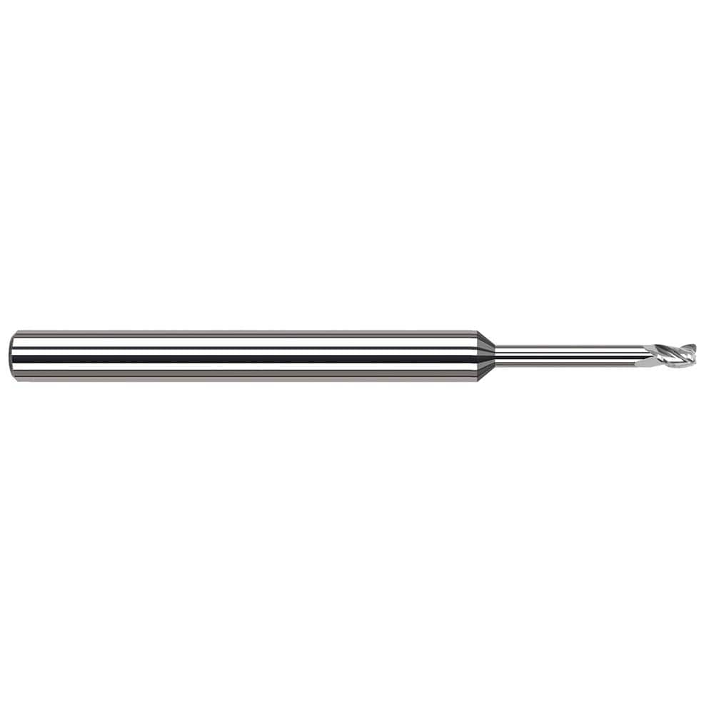 Corner Radius End Mill: 1/8″ Dia, 3/16″ LOC, 0.01″ Radius, 3 Flutes, Solid Carbide 2-1/2″ OAL, 1/8″ Shank Dia, 42 ° Helix, Bright/Uncoated, Corner Radius End