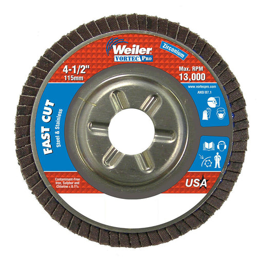 ‎4-1/2″ Vortec Pro Abrasive Flap Disc, Angled, Aluminum Backing, 36Z, 7/8″ Arbor Hole - A1 Tooling